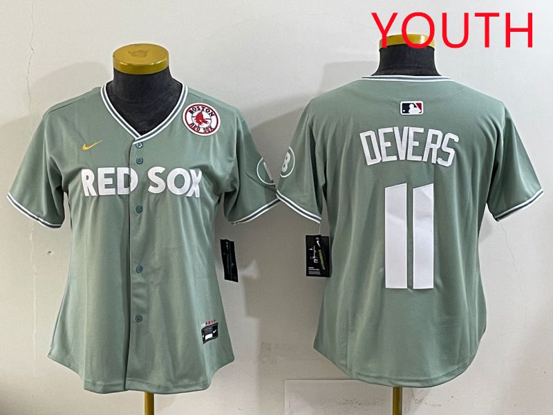 Youth 2025 Boston Red Sox 11 Devers Light Green Joint Name Nike MLB Jersey style 2